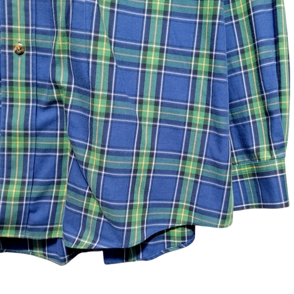 L.L. Bean Blue Green Plaid Long Sleeve Button Down Shirt Mens Size Large L - Picture 7 of 10
